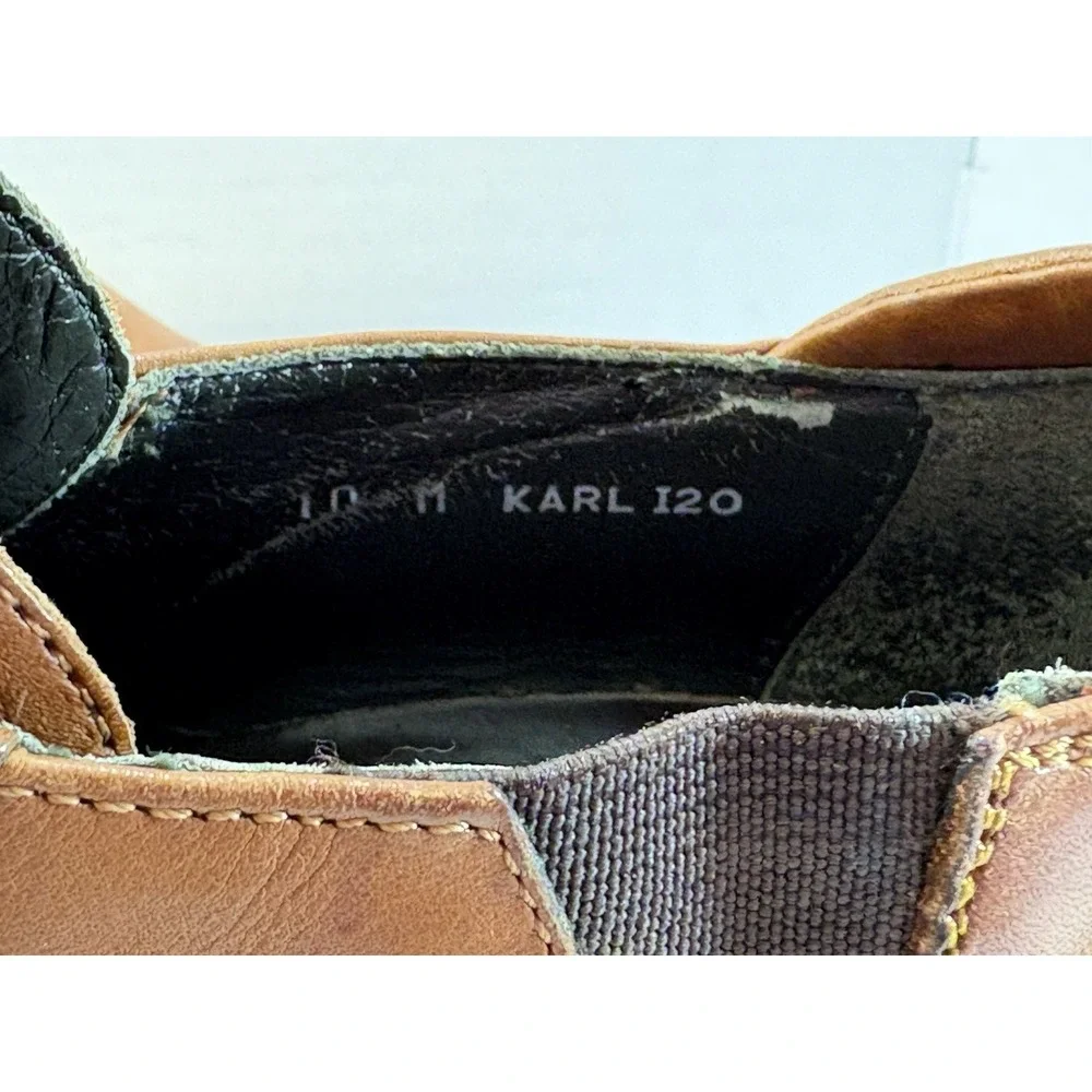 Mens Karl 120 Leather Zip Slip-On Dress Shoes Size 10 M Vibram Soles Tan Brown